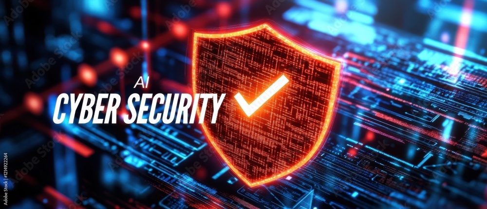 Poster ai cyber security shield with checkmark on futuristic digital background concept of data protection,
