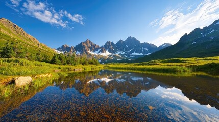 Obraz premium Serene Mountain Landscape with Clear Reflection on Still Water