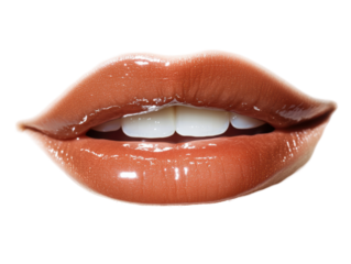 Isolated Glossy Brown Lips with Teeth