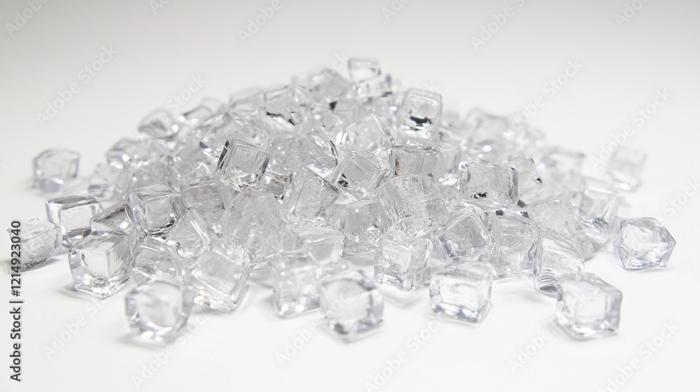 Poster clear ice cubes piled generously on a white background for use