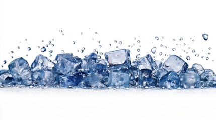 Ice Cubes with Water Splash on White Background for Refreshment Concept