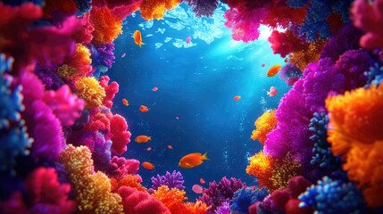 Fototapeta premium Vibrant Underwater Scene with Colorful Coral and Tropical Fish