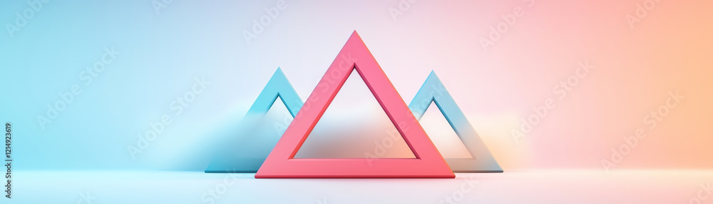 Poster minimalist triangular forms in soft colors create serene atmosphere