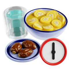 Traditional Iftar Plate with Dates and Glass of Water