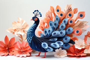 Vibrant 3D Origami Peacock Dance Artwork with Colorful Feather Pattern