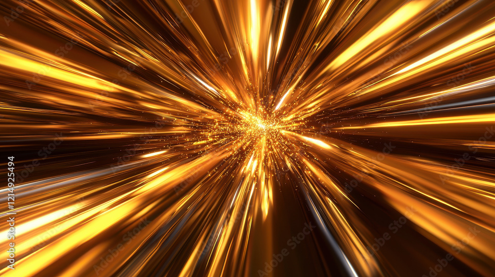 Poster abstract burst of golden light with dynamic rays and sparkles, creating vibrant and energetic atmosp
