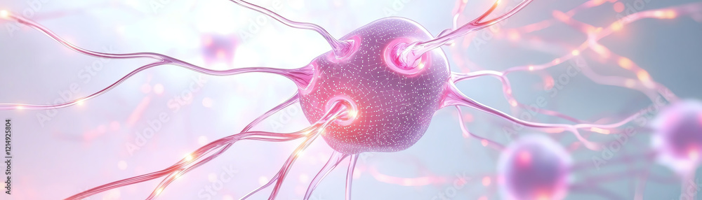 Poster neural cell with glowing pathways, representing connectivity and communication