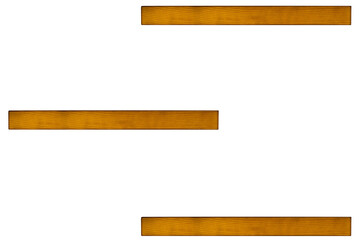 Three empty simple small minimalist shelves made of light wood is isolated with copy space.