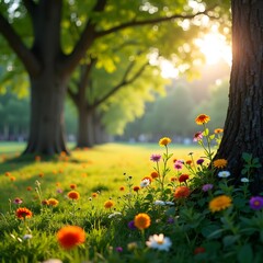 Majestic Tree Bark and Lush Foliage in Sunlight