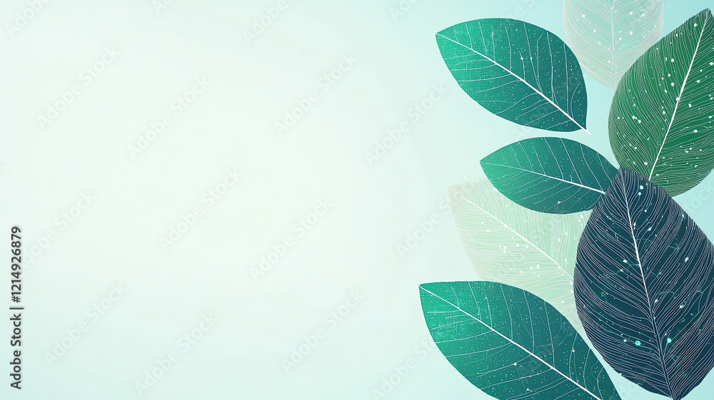 Aufkleber fresh green leaves with intricate patterns on soft background