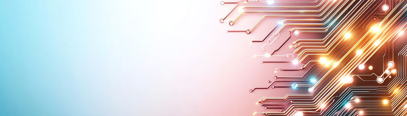 Bright circuit designs with glowing lights on metallic background