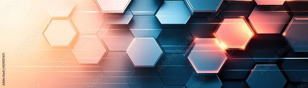 Poster radiant hexagons glowing in abstract pattern with modern design