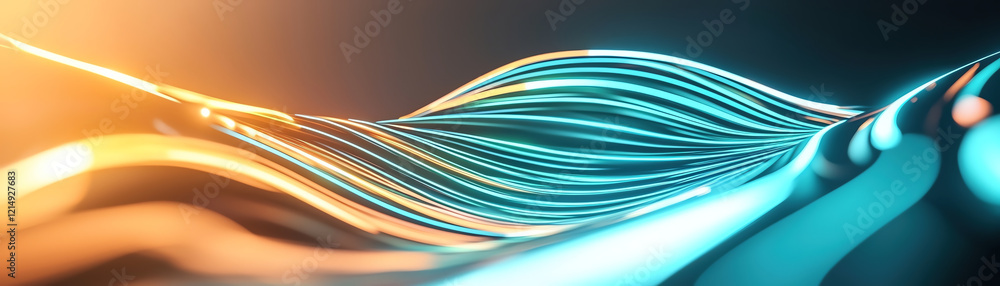 Poster flowing patterns of radiant blue and orange light create dynamic visual