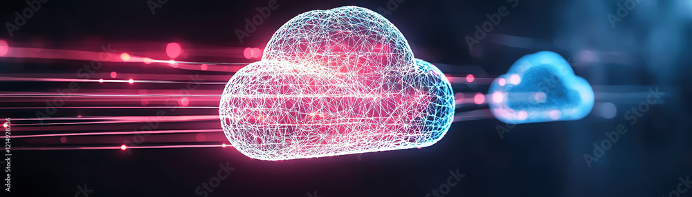 Poster digital clouds with glowing pathways and vibrant colors create futuristic atmosphere