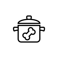 Bone broth icon. Saucepan with bone inside. Cooking soup in a pot. Vector illustration on white background.
