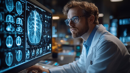 Doctor Examining X-Ray Radiograph in Medical Setting
