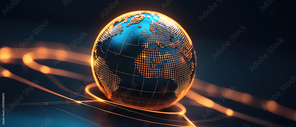 Poster glowing globe with network lines representing global connectivity and technology