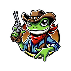 
Green Frog Mascot Design with a Cowboy theme