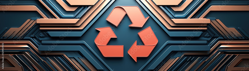 Poster minimalist representation of recycling symbol with geometric patterns