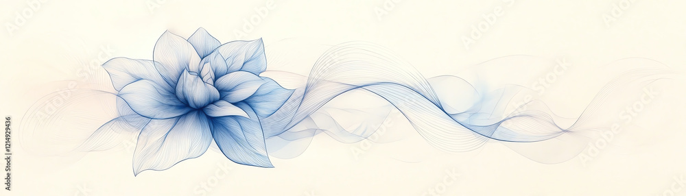 Poster delicate blue flower illustration with flowing lines and soft curves, creating serene and calming ef