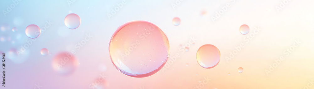 Poster translucent bubbles float against soft pastel background, creating serene atmosphere