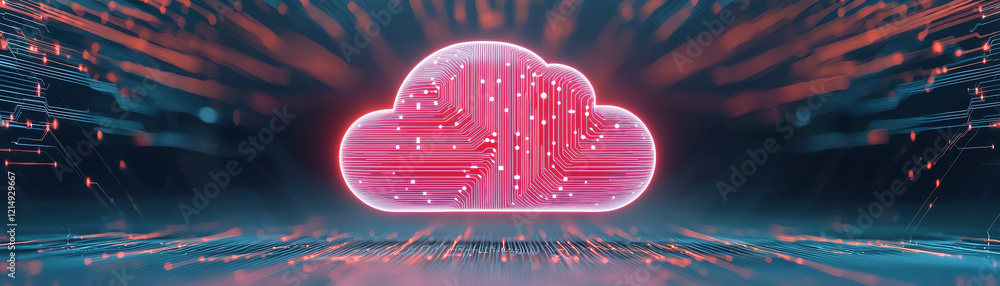 Poster futuristic cloud design with glowing circuits and abstract patterns
