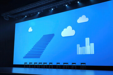 presentation stage graph data screen blue projection digital