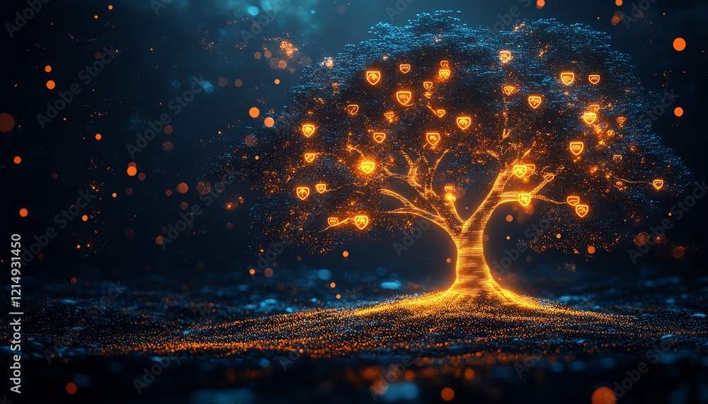 Aufkleber 3d digital linen tree with glowing user symbols on its branches, symbolizing personal data and socia