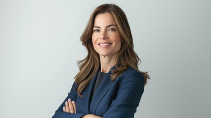 Portrait of a successful confident female business woman isolated against a white background