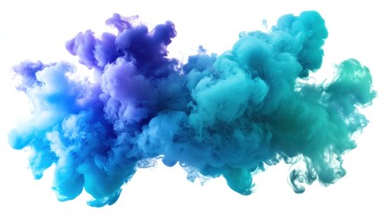 Fototapeta premium A burst of neon blue and green smoke, swirling in abstract patterns, forming an ethereal, cloud-like texture with sharp, delicate edges.