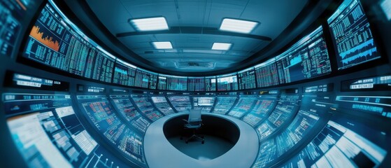 Fototapeta premium Dynamic Trading Floor, Multiple Screens, Real-Time Financial Data, Market Activity, High-Stakes Environment, Finance Hub