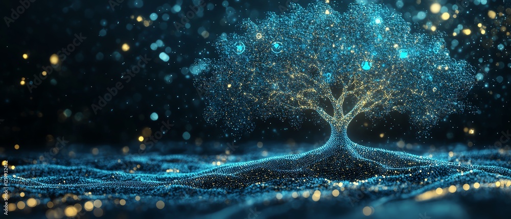 Aufkleber 3d rendering of a digital graphic linen tree with user symbols on its branches, representing persona