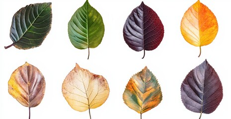 Obraz premium Collection of Eight Autumn Leaves Showing the Vibrant Colors of Fall Season Transition Stages