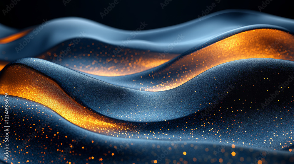 Poster abstract blue and gold waveforms in a dynamic business background