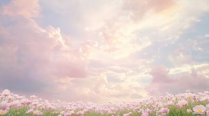 Tranquil Aerial View of Lush Farmland in January with Pastel Daisies and Swirling Clouds - Cinematic Ultra-Detailed Landscape Shot