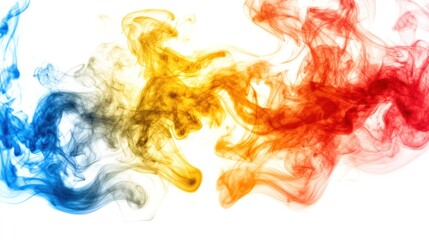 A mix of fiery orange, golden yellow, and deep red smoke rising in elegant spirals, with soft and thick variations, against a pure white backdrop.