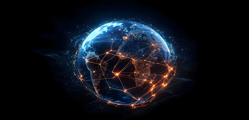 Obraz premium Digital illustration of Earth with glowing network connections in a futuristic global technology concept