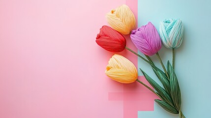 Vibrant paper tulips on pastel background celebrating international women's day march 8 - concept of creativity and springtime renewal