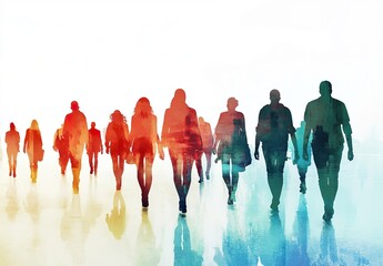 Obraz premium Silhouettes Group of Casual People in a Row
