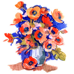 Naklejka premium pictorial representation of a bouquet of flowers. Red poppies in a jug