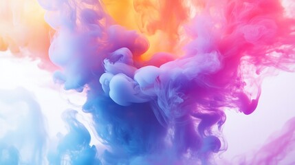 Obraz premium A swirl of vibrant multicolored smoke in hues of pink, purple, blue, and yellow rising gracefully against a clean, white background, creating a stunning visual effect