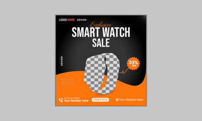 Modern Smart watch sale social media post design template. 
