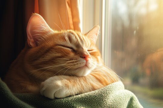 A cat curled up in its owner lap, both radiating a sense of calm and love in a softly lit room