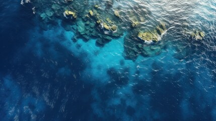 Fototapeta premium An aerial view of a vast open ocean with deep blue hues and sunlight reflecting off the water's surface, evoking a sense of endlessness