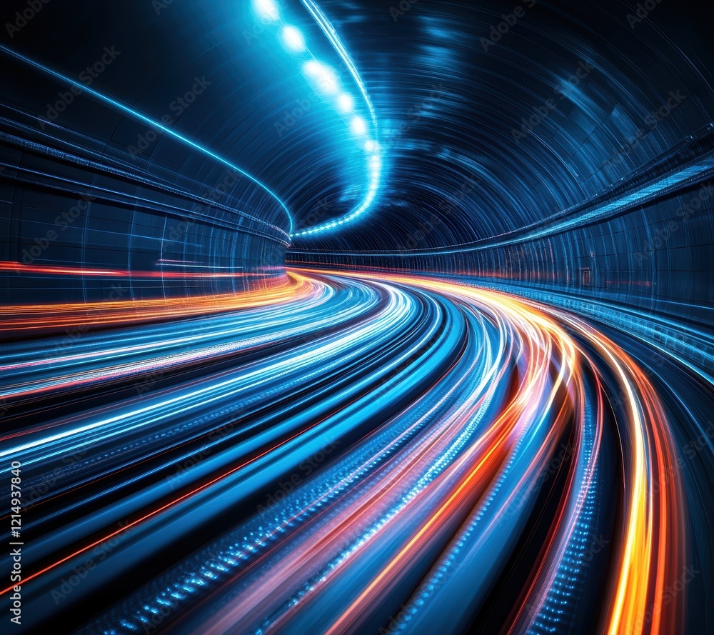 Poster experience a captivating blend of light and motion within this dynamic tunnel scene, where streaks o