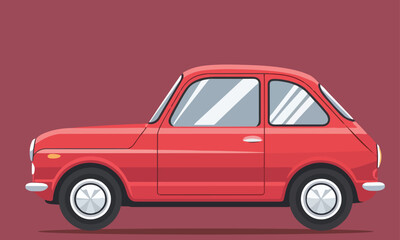Red car with two visible wheels and lights, Old car design vector illustration for old model red car with lights and wheels of jeep cars illustration