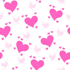 Simple hearts seamless pattern. Valentines day background. Flat design endless chaotic texture made of tiny heart silhouettes. Shades of pink.