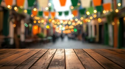 Festive street decoration with green and orange flags for st. patrick's day celebration, party atmosphere in historic city