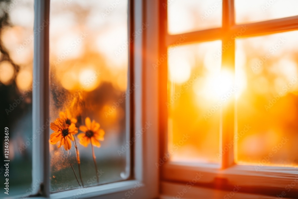 Poster a clean, abstract representation of an open window with sunlight streaming through, symbolizing opti
