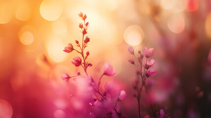 Fototapeta premium Colorful flowers bloom in soft light during a serene sunset in a garden